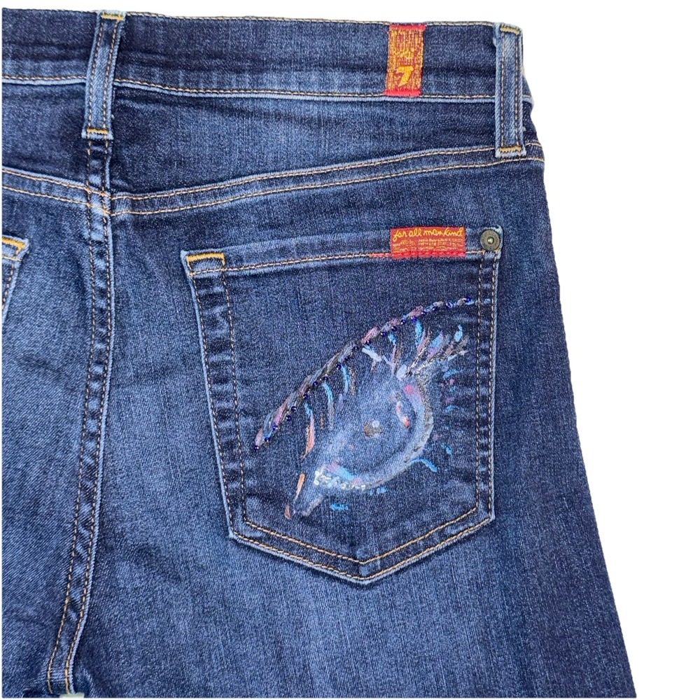 7 for All Mankind The Ankle Skinny Distressed Jeans Step Hem Size 28 Embellished - Picture 8 of 8